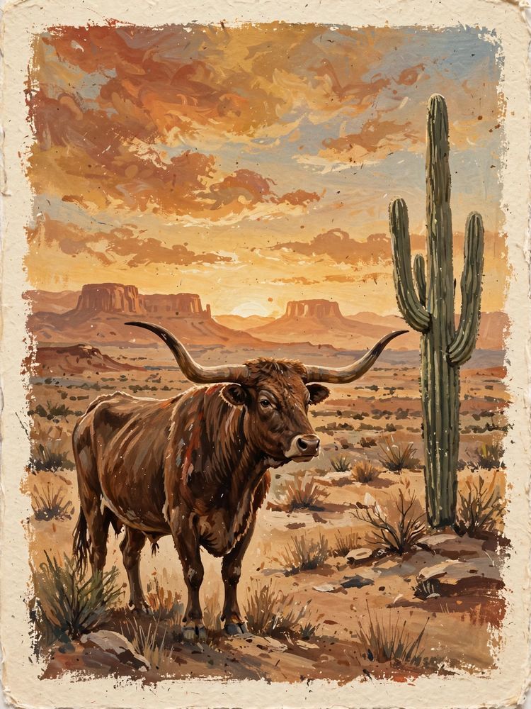 Longhorn at Desert Sunset Print — Free Printable Wall Art