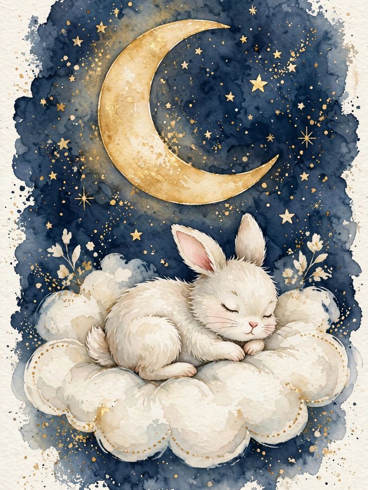 Sleepy Bunny Moon & Stars Print — Free Printable Wall Art