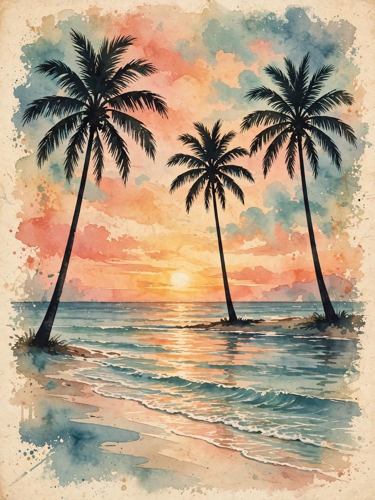 Vintage Palm Beach Sunset Print — Free Printable Wall Art