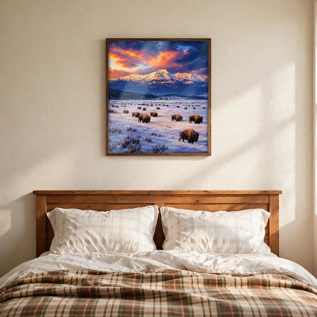 Bison Wall Art Print, Winter Buffalo Herd at Sunset, Digital Download photo 3