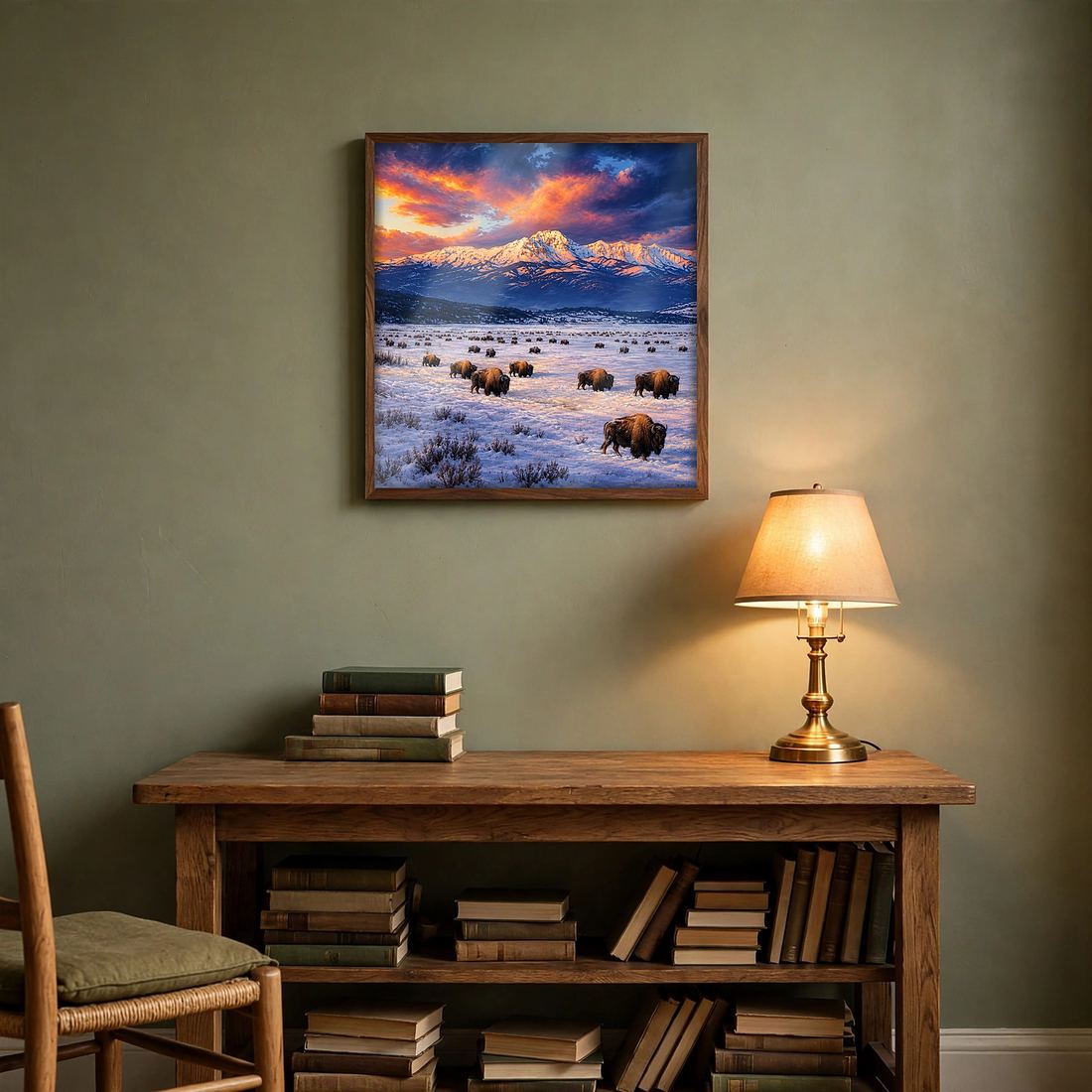 Bison Wall Art Print, Winter Buffalo Herd at Sunset, Digital Download photo 5