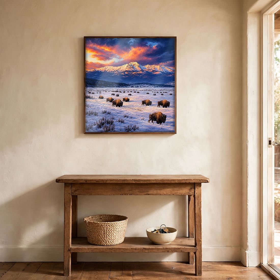 Bison Wall Art Print, Winter Buffalo Herd at Sunset, Digital Download photo 6