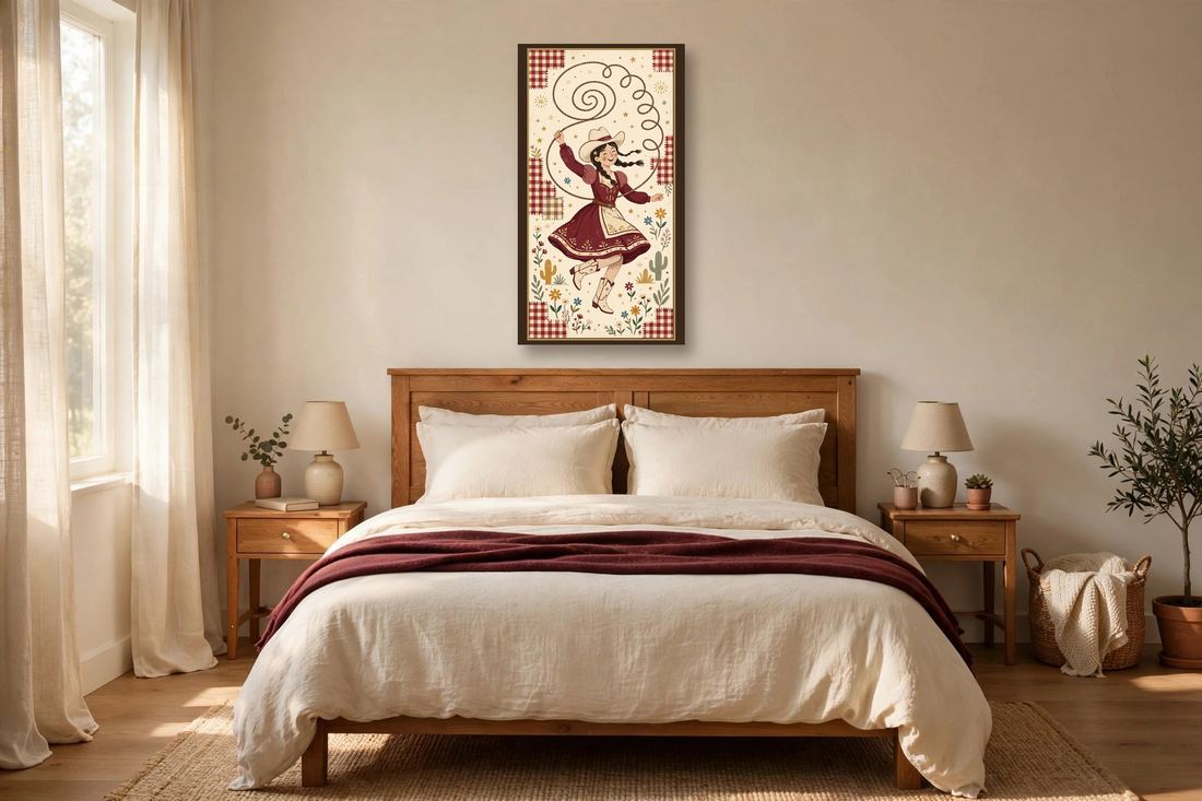 Cowgirl Wall Art, Burgundy Folk Art Western Print, Vintage Cowgirl Decor, Southwestern Wall Decor, Gift for Cowgirl Home photo 3
