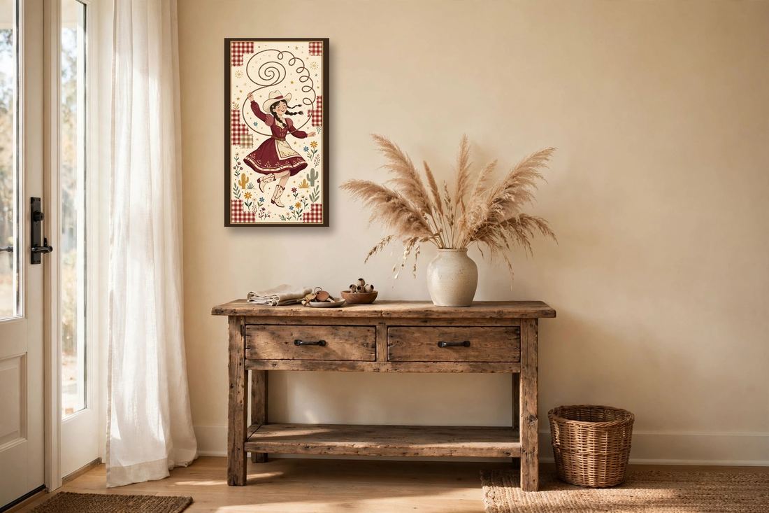 Cowgirl Wall Art, Burgundy Folk Art Western Print, Vintage Cowgirl Decor, Southwestern Wall Decor, Gift for Cowgirl Home photo 4