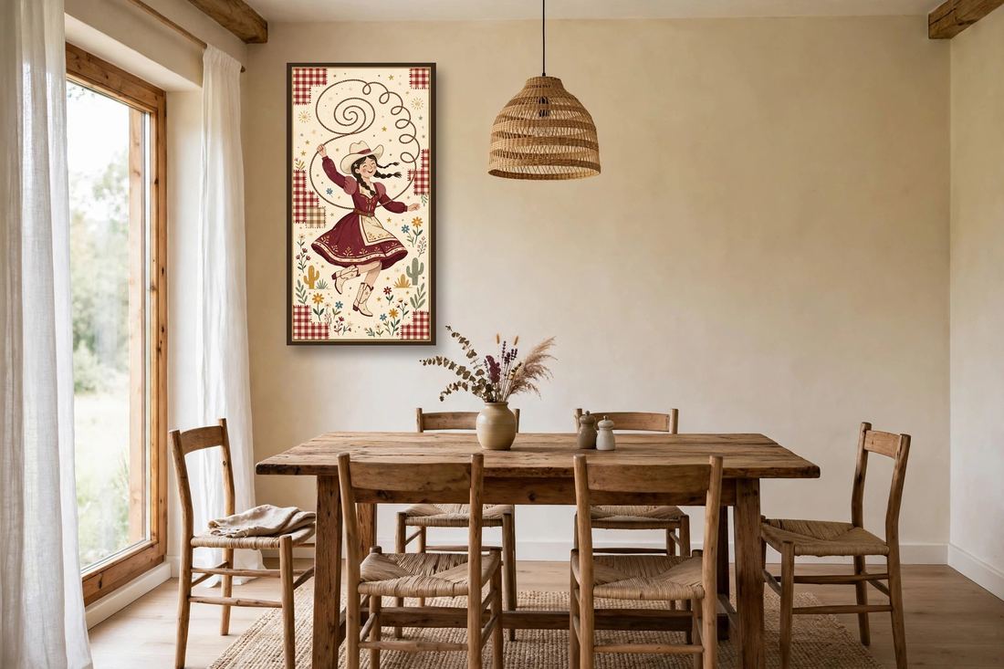 Cowgirl Wall Art, Burgundy Folk Art Western Print, Vintage Cowgirl Decor, Southwestern Wall Decor, Gift for Cowgirl Home photo 5