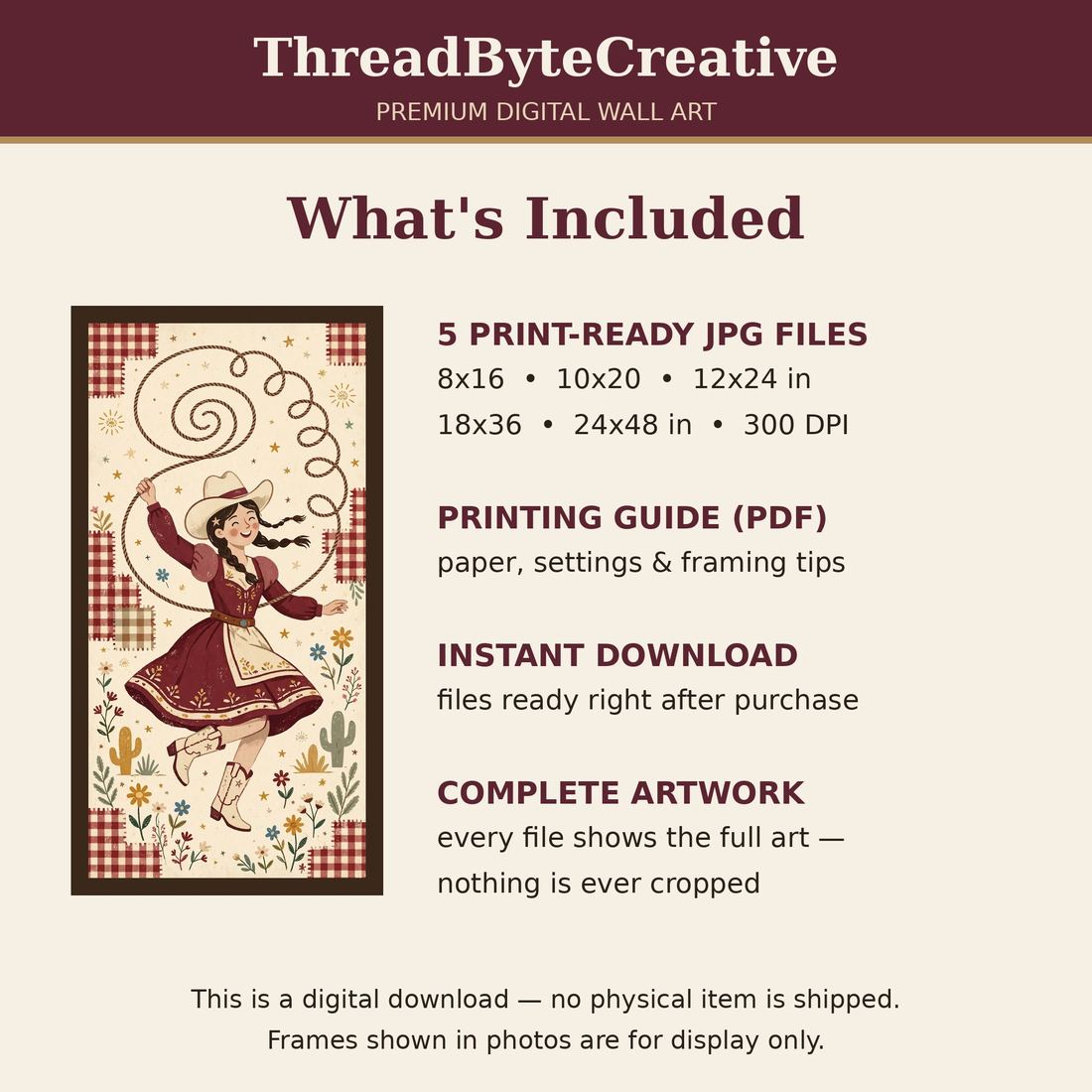 Cowgirl Wall Art, Burgundy Folk Art Western Print, Vintage Cowgirl Decor, Southwestern Wall Decor, Gift for Cowgirl Home photo 7