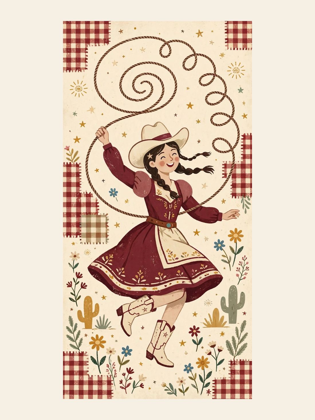 Cowgirl Wall Art, Burgundy Folk Art Western Print, Vintage Cowgirl Decor, Southwestern Wall Decor, Gift for Cowgirl Home photo 10