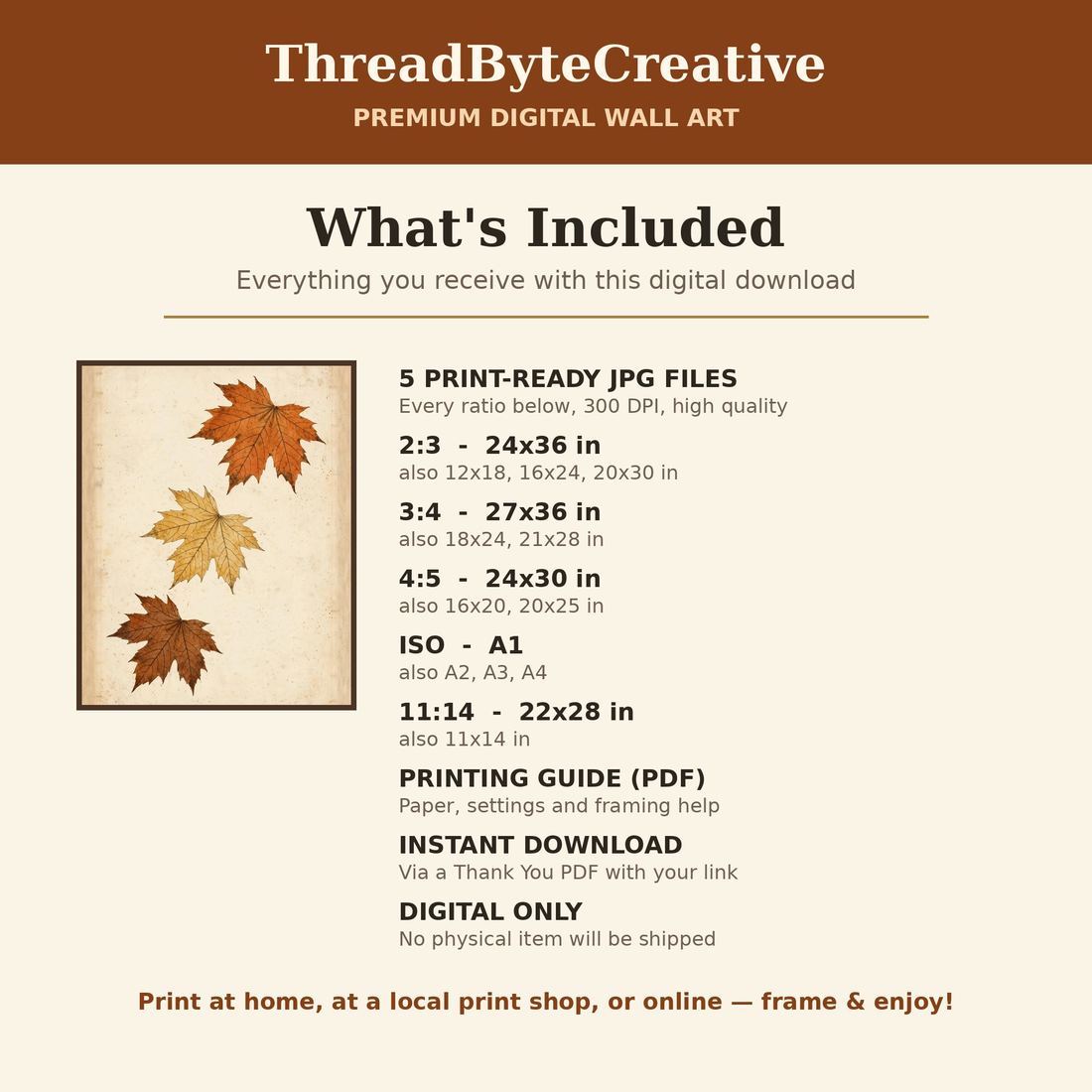 Fall Wall Art Print – Vintage Maple Leaves Botanical, Digital Download photo 7