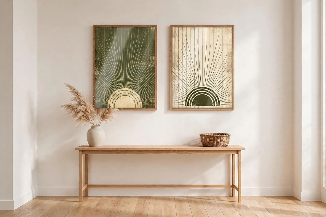 Japandi Wall Art Set of 2, Sage Green Sun Prints, Abstract Mid Century Decor, Digital Download photo 4
