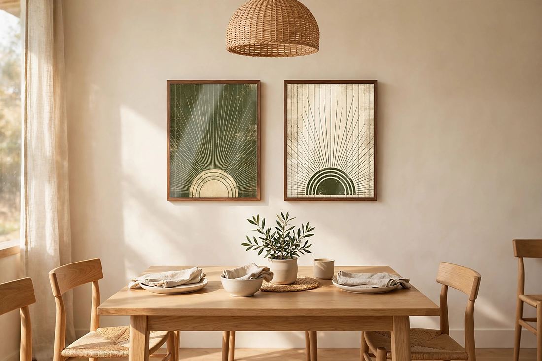 Japandi Wall Art Set of 2, Sage Green Sun Prints, Abstract Mid Century Decor, Digital Download photo 5