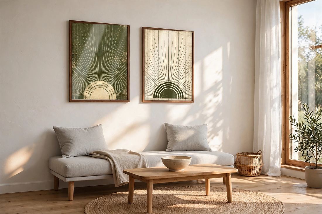 Japandi Wall Art Set of 2, Sage Green Sun Prints, Abstract Mid Century Decor, Digital Download photo 7