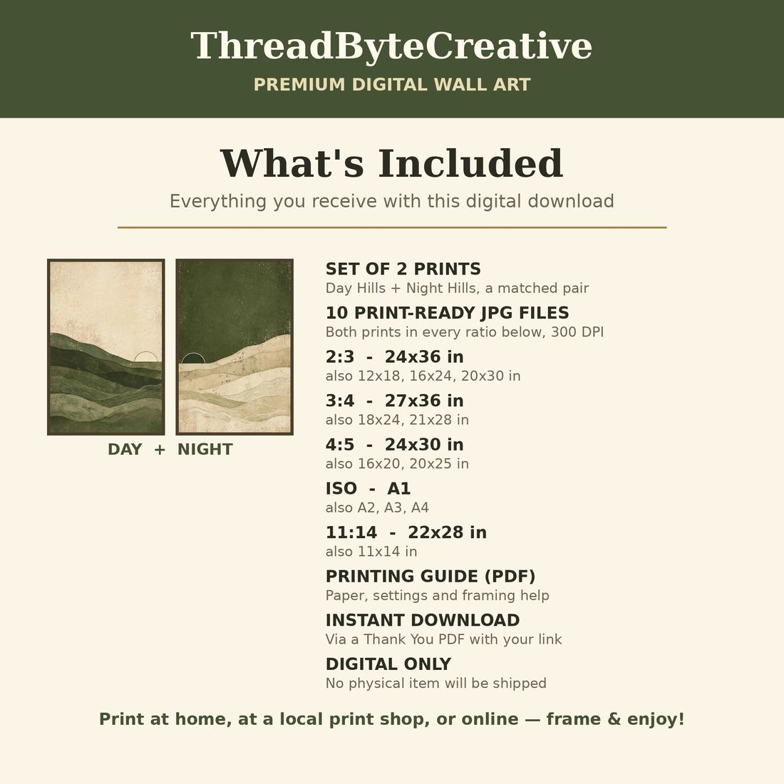 Japandi Wall Art Set of 2, Green Abstract Landscape Prints, Wabi Sabi Decor, Digital Download photo 7