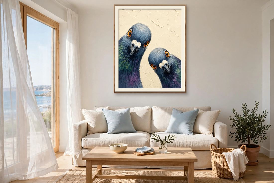 Pigeon Wall Art – Funny Bird Print, Curious Pigeons Peeking In, Printable Download photo 2
