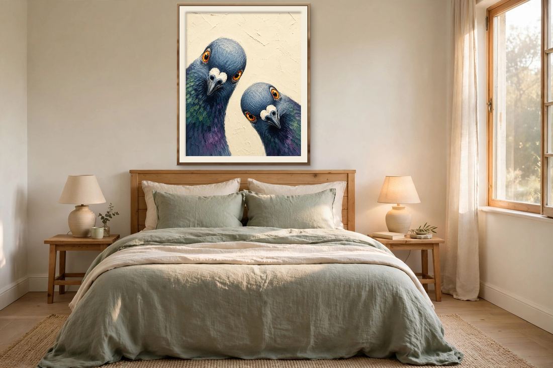 Pigeon Wall Art – Funny Bird Print, Curious Pigeons Peeking In, Printable Download photo 3
