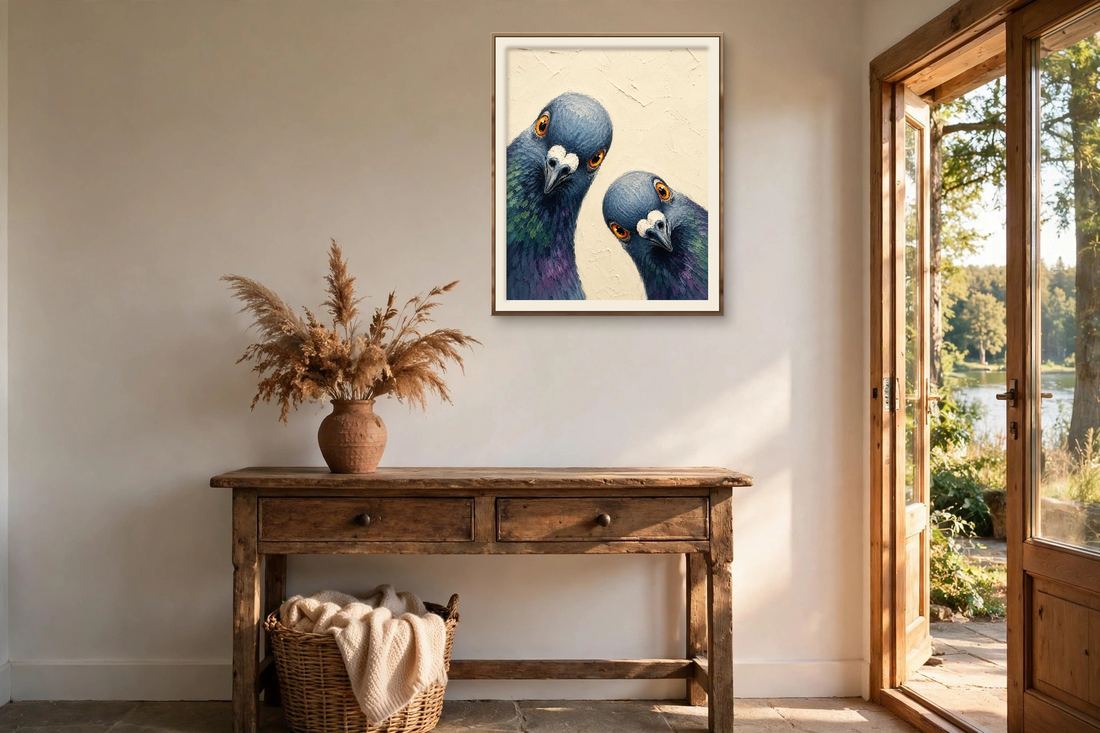 Pigeon Wall Art – Funny Bird Print, Curious Pigeons Peeking In, Printable Download photo 4