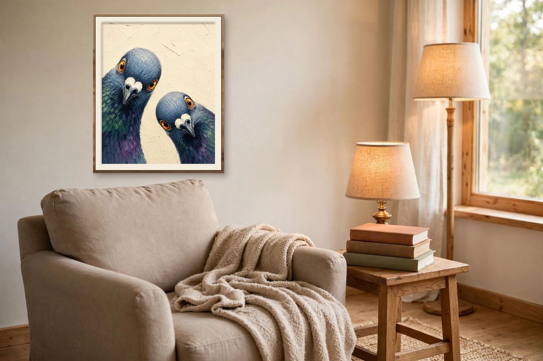 Pigeon Wall Art – Funny Bird Print, Curious Pigeons Peeking In, Printable Download photo 6