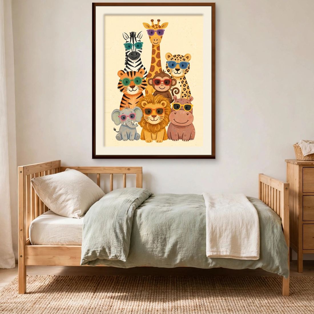 Safari Nursery Wall Art, Funny Safari Animals with Sunglasses Print, Kids Room Decor, Digital Download