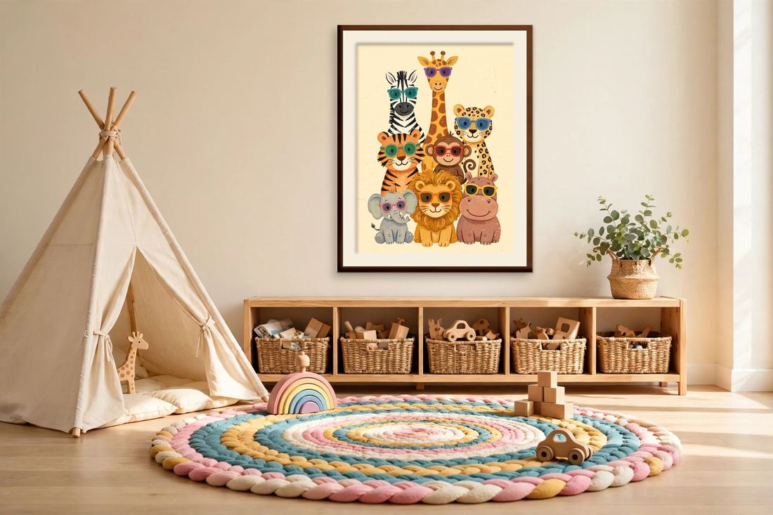 Safari Nursery Wall Art, Funny Safari Animals with Sunglasses Print, Kids Room Decor, Digital Download photo 3