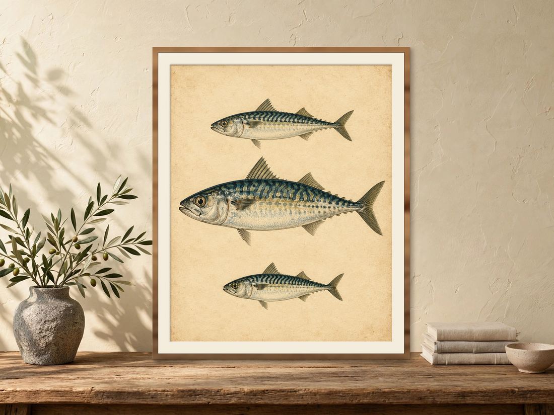 Vintage Fish Print, Antique Mackerel Illustration, Nautical Coastal Wall Art Printable, Gift for Fisherman