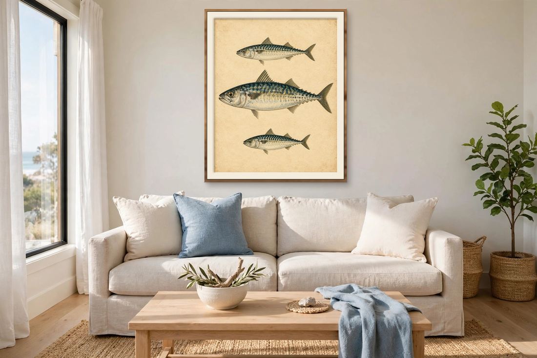Vintage Fish Print, Antique Mackerel Illustration, Nautical Coastal Wall Art Printable, Gift for Fisherman photo 2